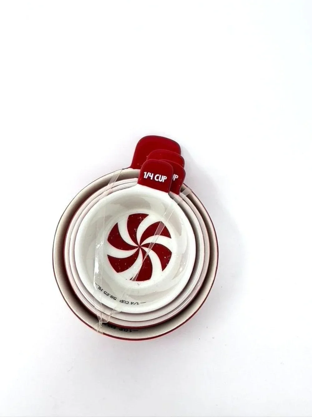 Target Red White Candy Cane Peppermint Swirl 4 Ceramic Measuring Cups Baking